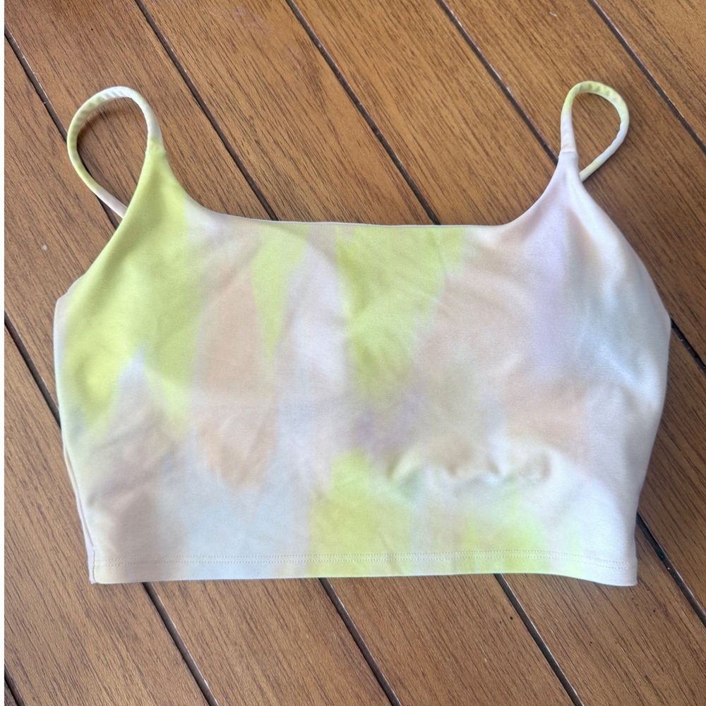 Carbon38 Womens Tie Dye Cami Crop Top Yellow Pink Medium Activewear Shelf Bra